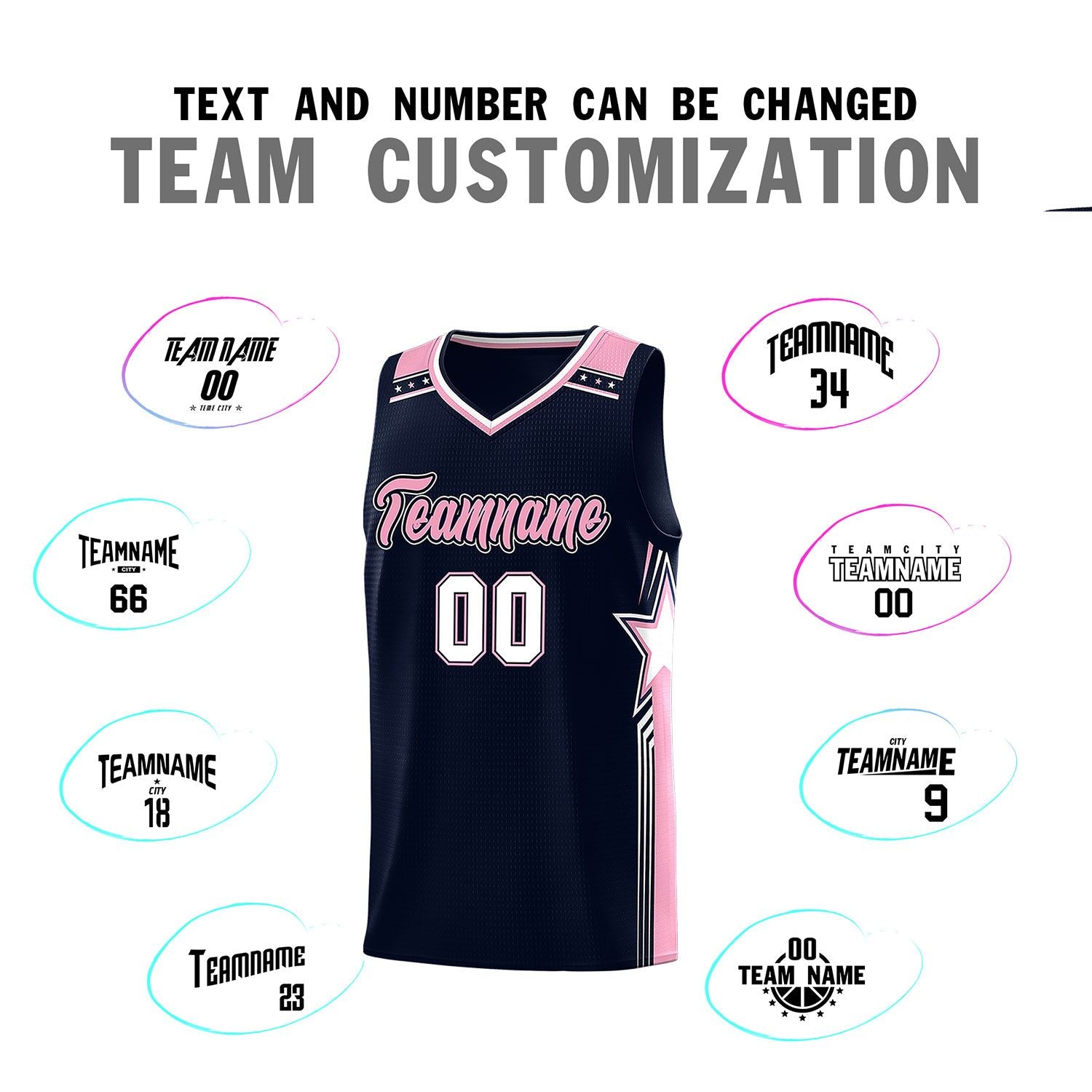 Custom Navy Light Pink Star Graffiti Pattern Sports Uniform Basketball Jersey