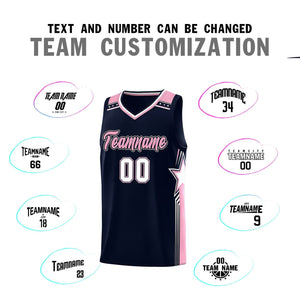 Custom Navy Light Pink Star Graffiti Pattern Sports Uniform Basketball Jersey