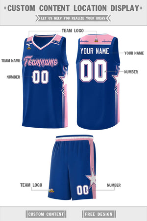 Custom Royal Light Pink Star Graffiti Pattern Sports Uniform Basketball Jersey