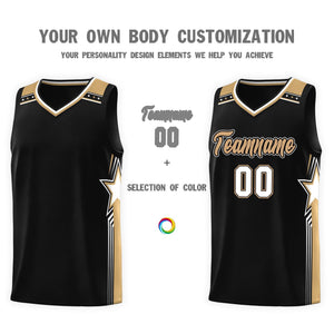 Custom Black Old Gold Star Graffiti Pattern Sports Uniform Basketball Jersey