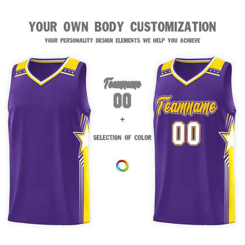Custom Purple Gold Star Graffiti Pattern Sports Uniform Basketball Jersey