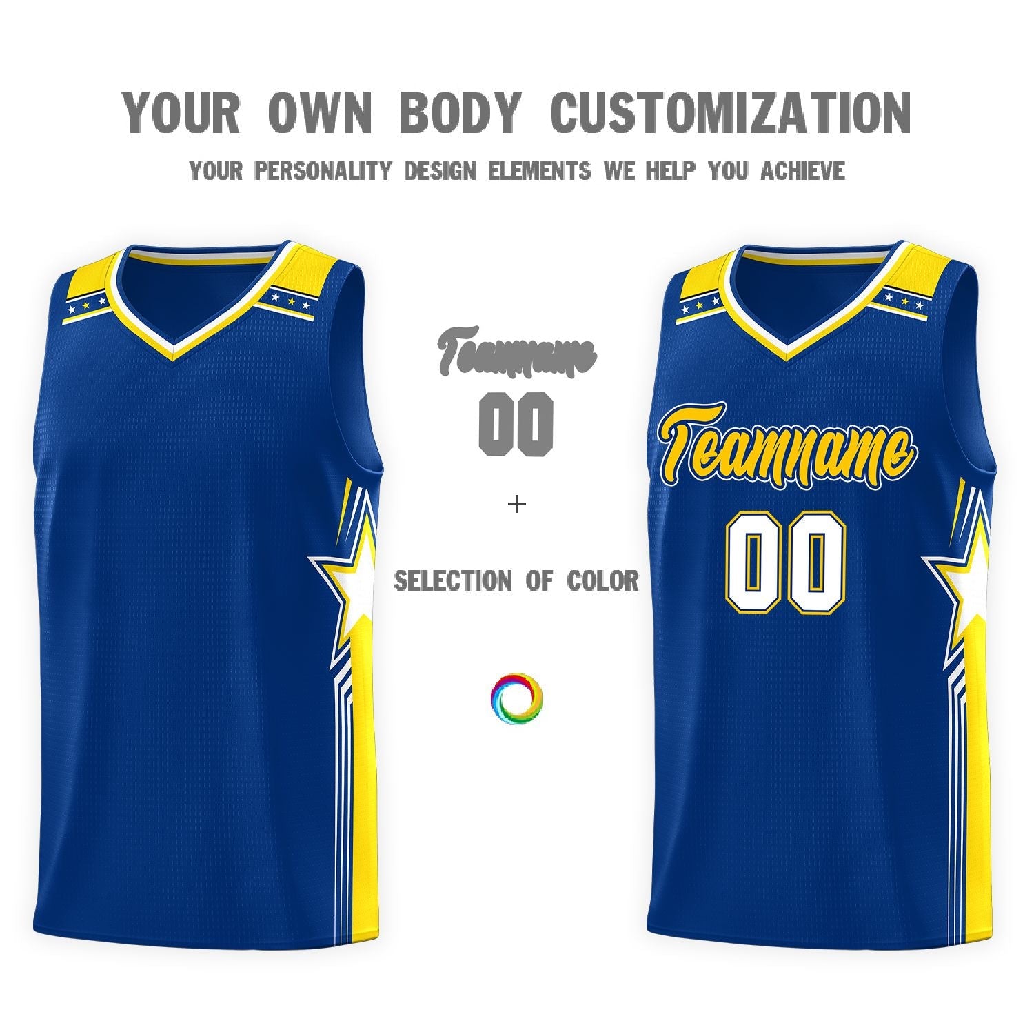 Custom Royal Gold Star Graffiti Pattern Sports Uniform Basketball Jersey