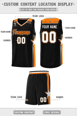 Custom Black Orange Star Graffiti Pattern Sports Uniform Basketball Jersey