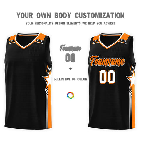 Custom Black Orange Star Graffiti Pattern Sports Uniform Basketball Jersey