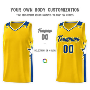 Custom Gold Royal Star Graffiti Pattern Sports Uniform Basketball Jersey