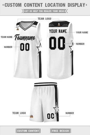 Custom White Black Star Graffiti Pattern Sports Uniform Basketball Jersey