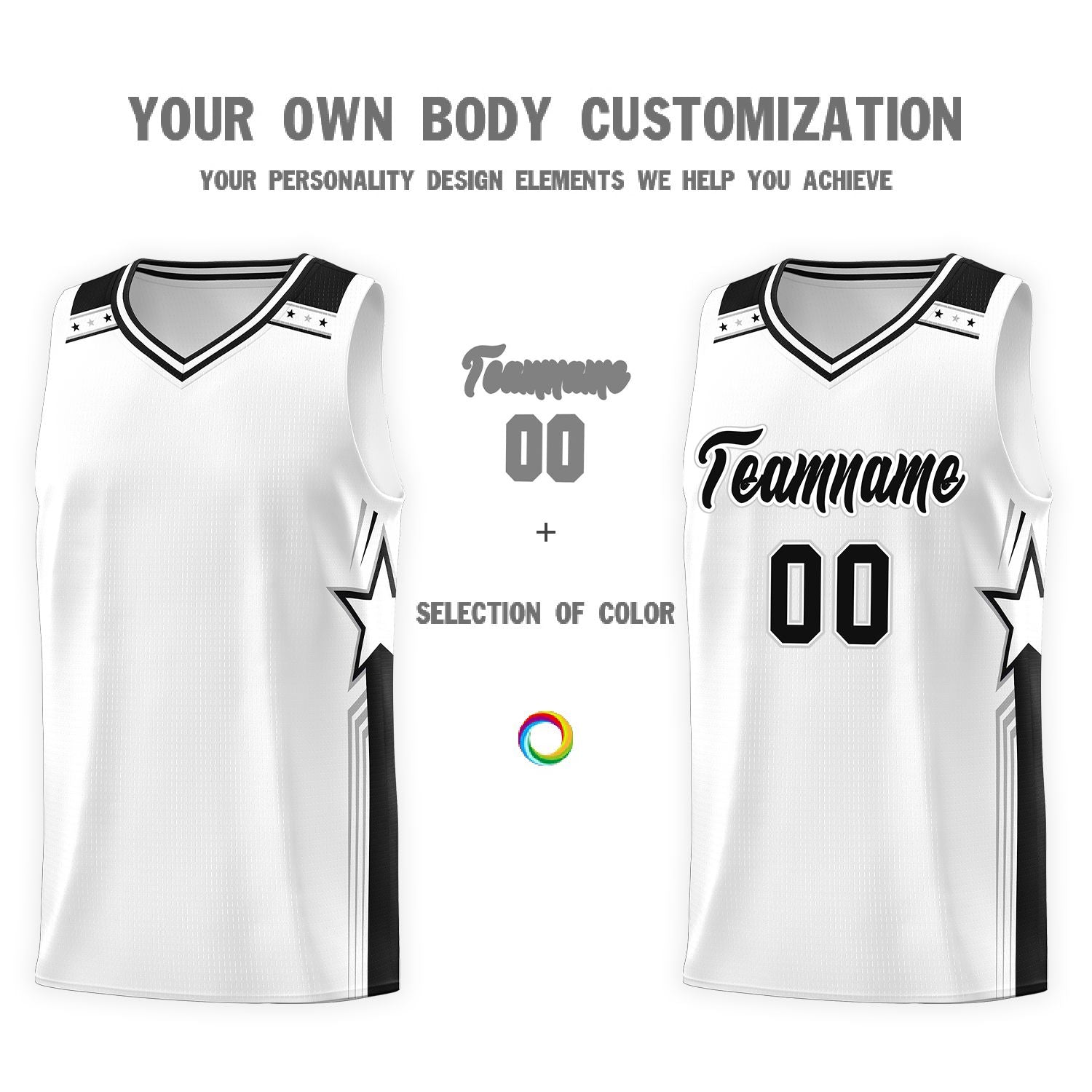 Custom White Black Star Graffiti Pattern Sports Uniform Basketball Jersey