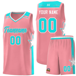 Custom Light Pink Aqua Star Graffiti Pattern Sports Uniform Basketball Jersey