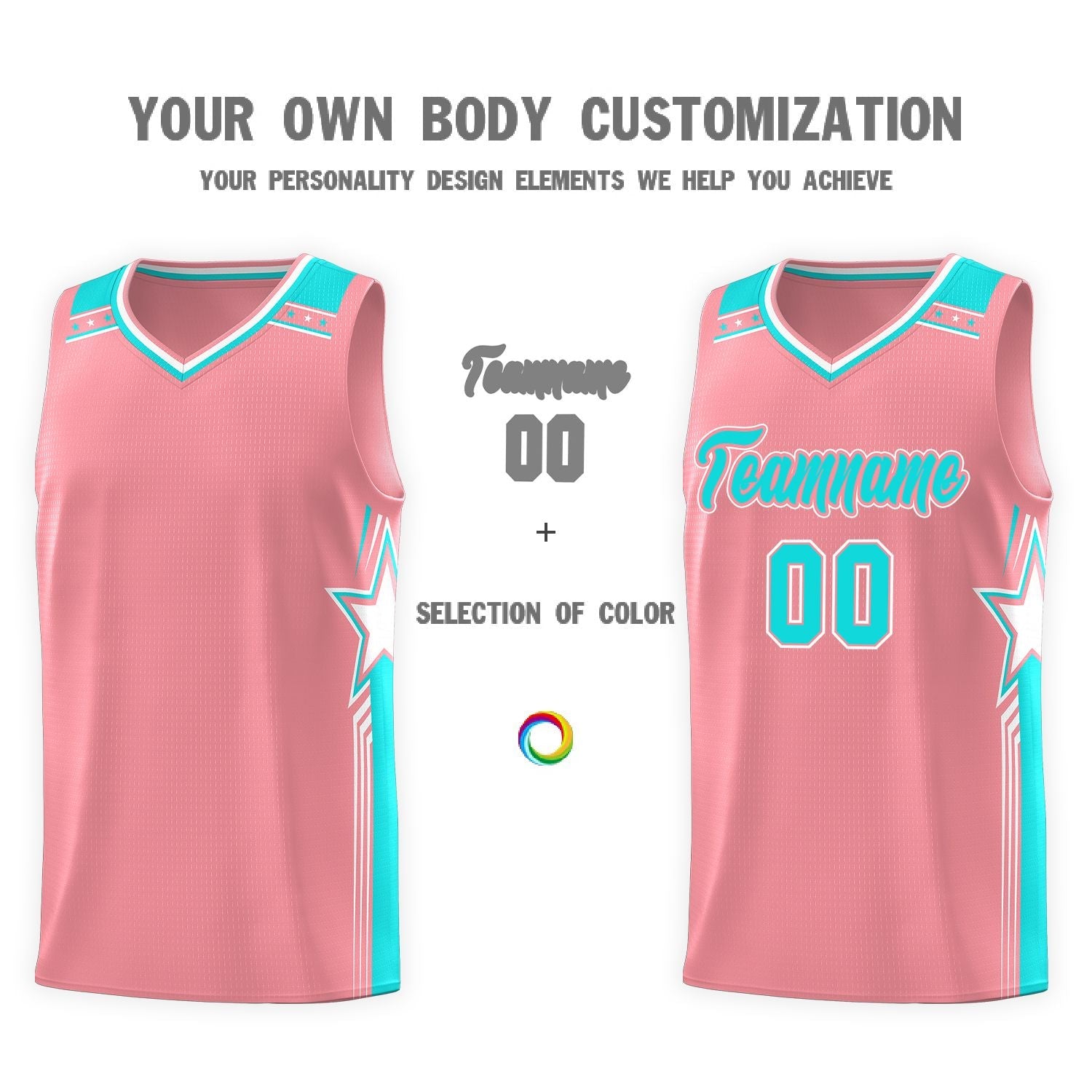 Custom Light Pink Aqua Star Graffiti Pattern Sports Uniform Basketball Jersey