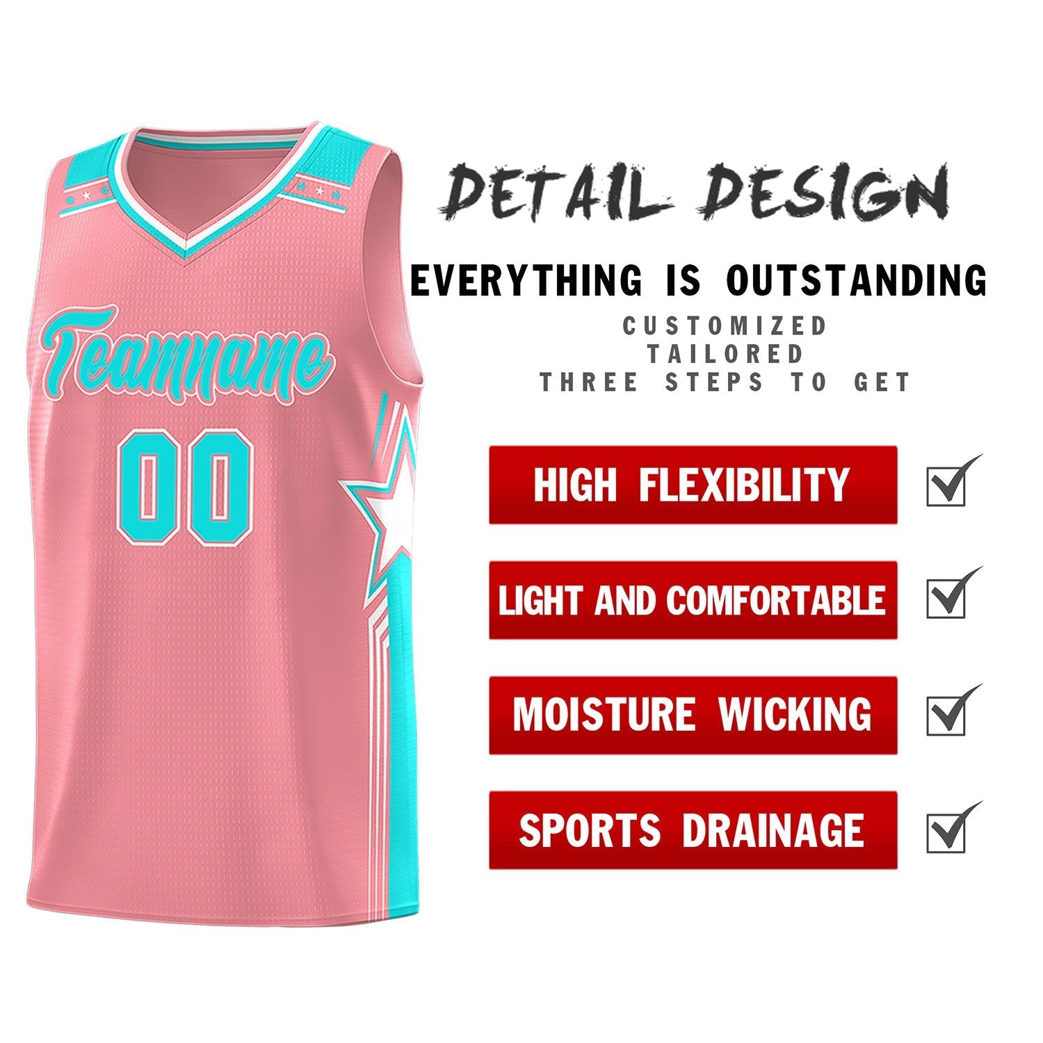 Custom Light Pink Aqua Star Graffiti Pattern Sports Uniform Basketball Jersey