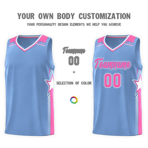 Custom Light Blue Pink Star Graffiti Pattern Sports Uniform Basketball Jersey