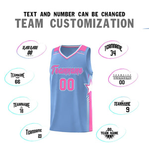 Custom Light Blue Pink Star Graffiti Pattern Sports Uniform Basketball Jersey