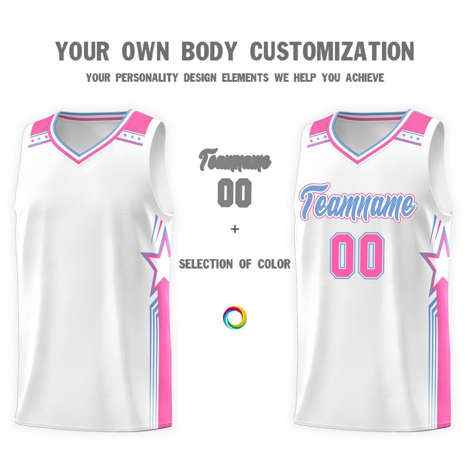 Custom White Light Blue Star Graffiti Pattern Sports Uniform Basketball Jersey