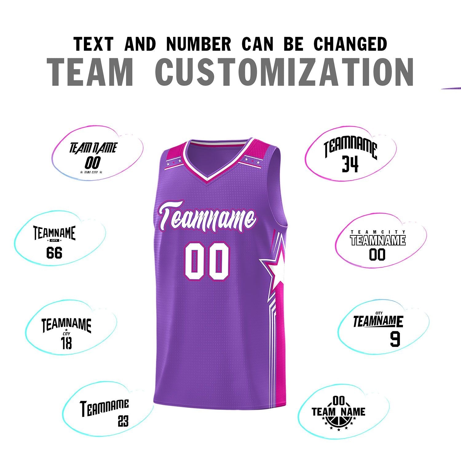 Custom Purple White Star Graffiti Pattern Sports Uniform Basketball Jersey