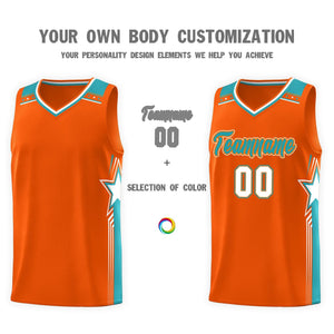 Custom Orange Aqua Star Graffiti Pattern Sports Uniform Basketball Jersey