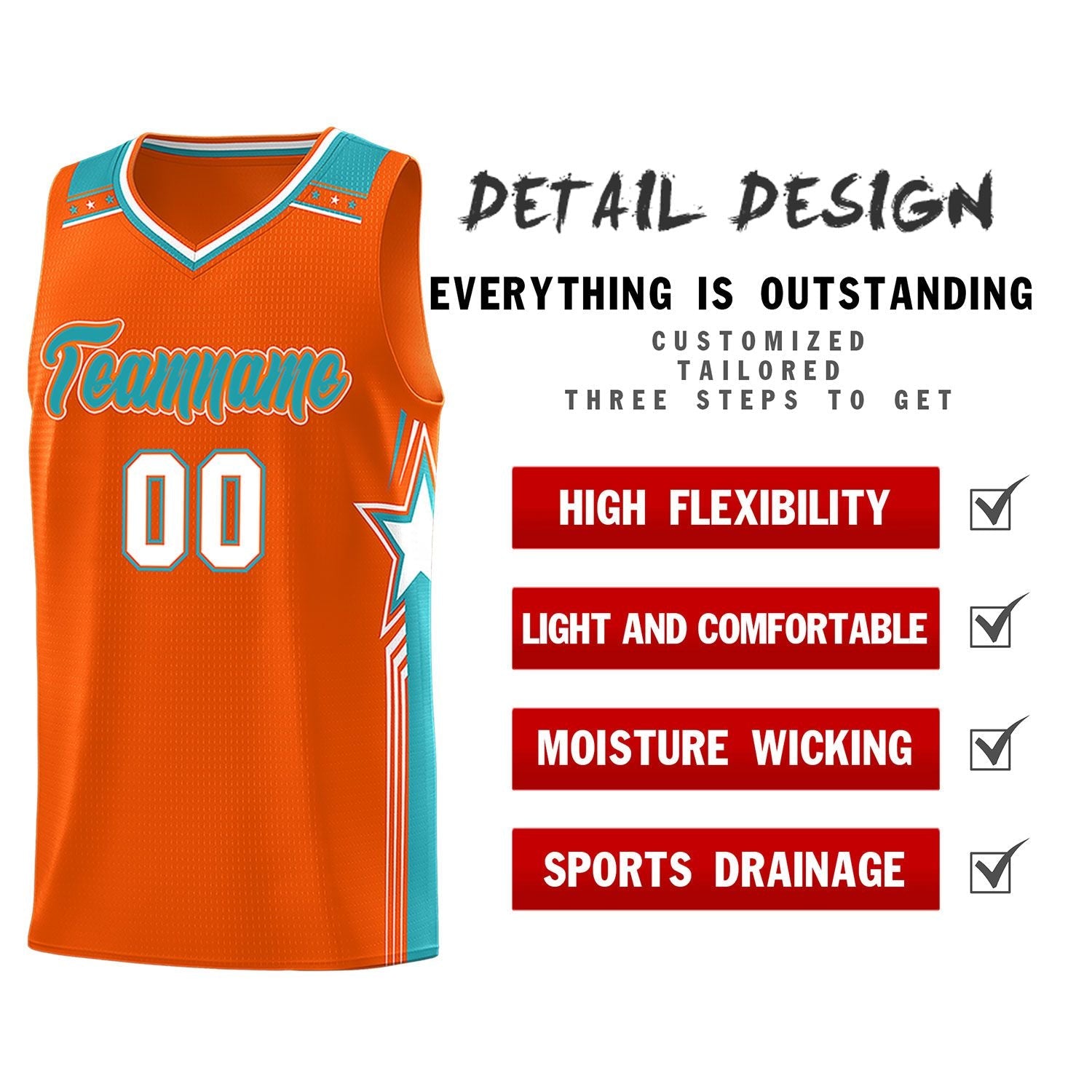 Custom Orange Aqua Star Graffiti Pattern Sports Uniform Basketball Jersey