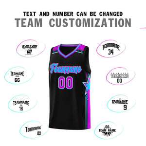 Custom Black Powder Blue Star Graffiti Pattern Sports Uniform Basketball Jersey