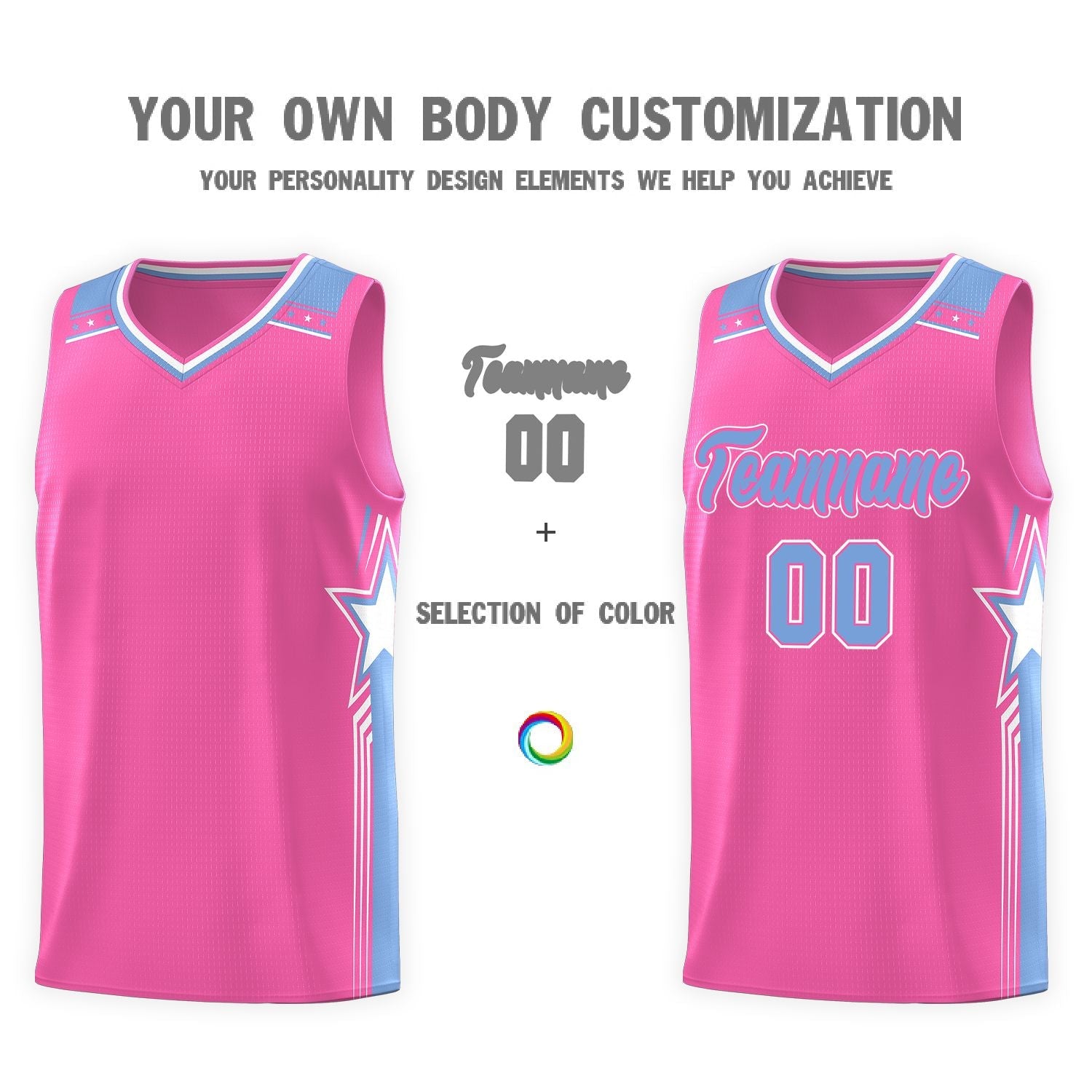 Custom Pink Light Blue Star Graffiti Pattern Sports Uniform Basketball Jersey