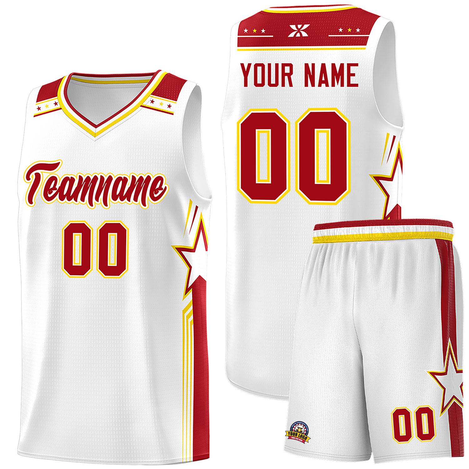 Custom White Red Star Graffiti Pattern Sports Uniform Basketball Jersey