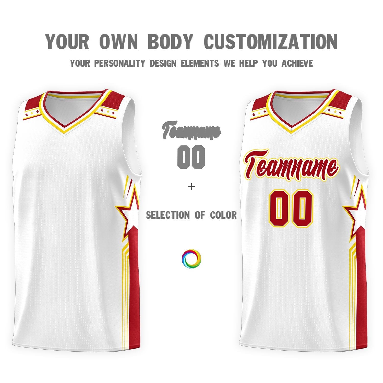 Custom White Red Star Graffiti Pattern Sports Uniform Basketball Jersey