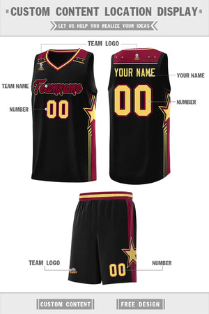 Custom Black Crimson Star Graffiti Pattern Sports Uniform Basketball Jersey