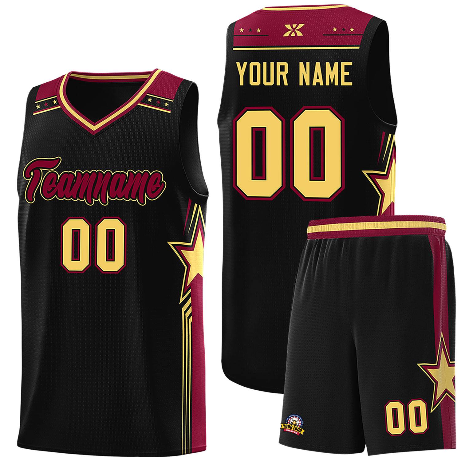 Custom Black Crimson Star Graffiti Pattern Sports Uniform Basketball Jersey