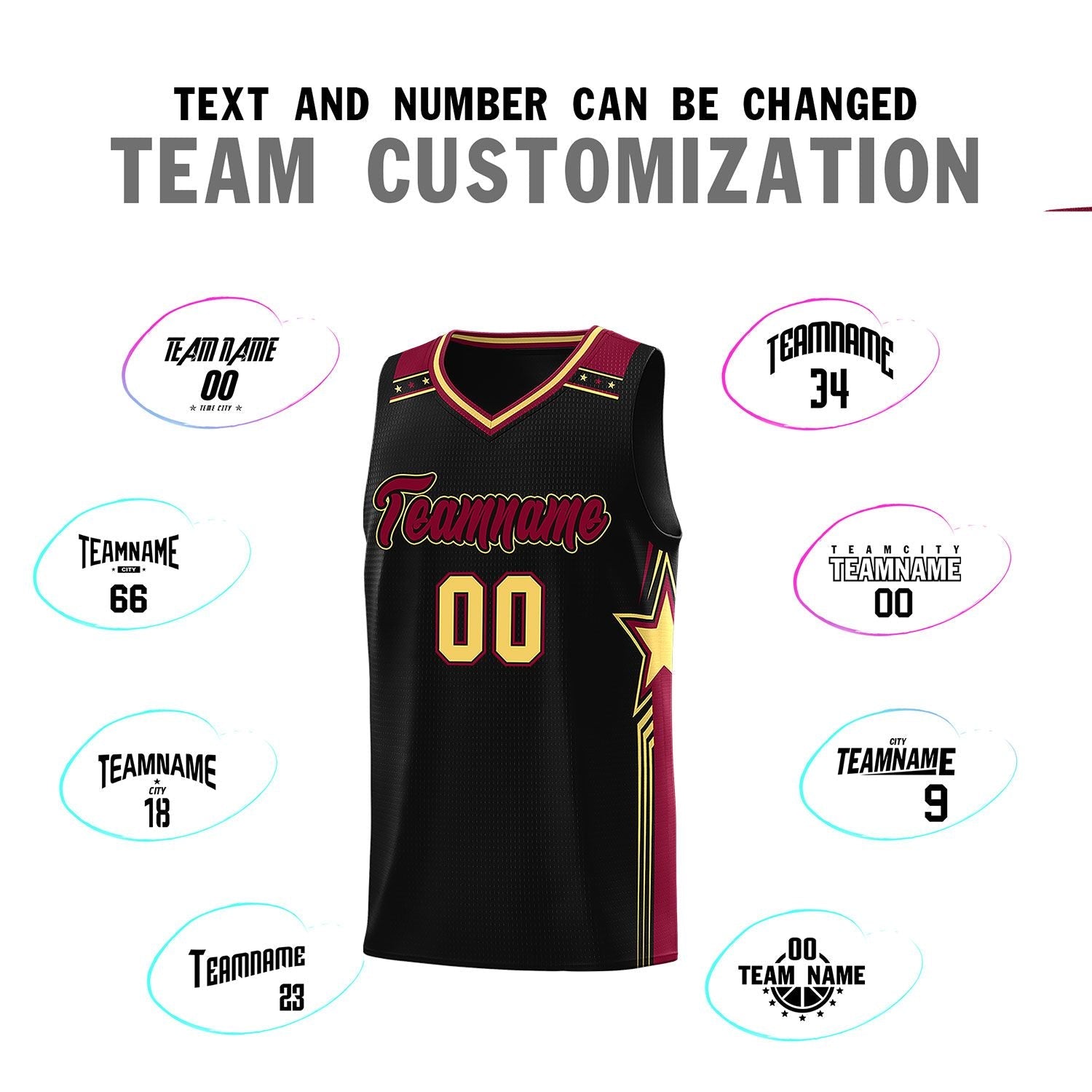 Custom Black Crimson Star Graffiti Pattern Sports Uniform Basketball Jersey