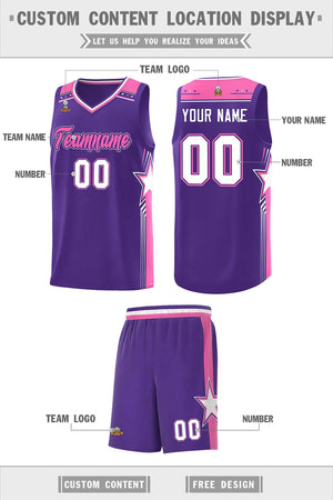 Custom Purple Pink Star Graffiti Pattern Sports Uniform Basketball Jersey