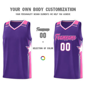 Custom Purple Pink Star Graffiti Pattern Sports Uniform Basketball Jersey