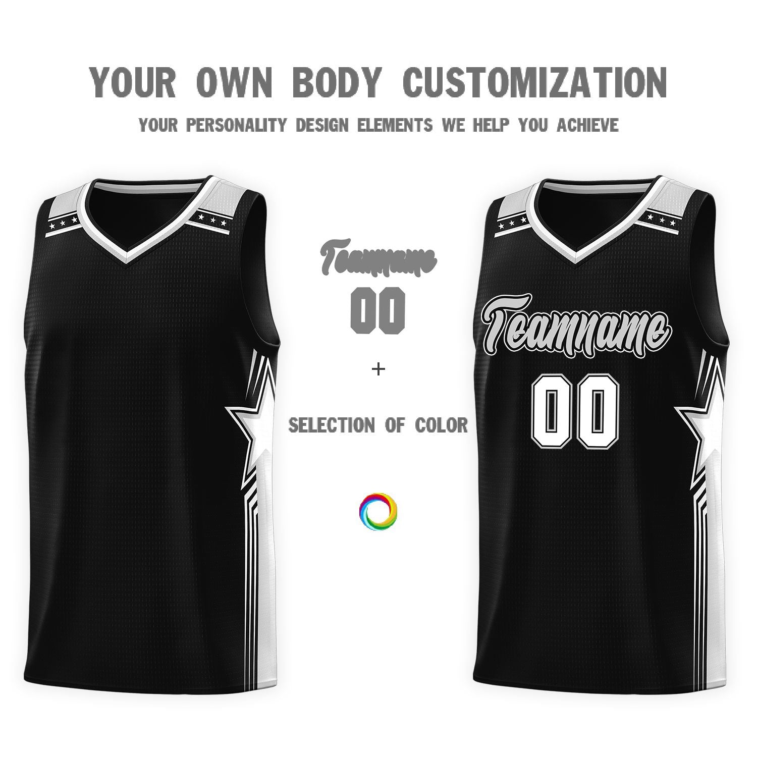 Custom Black Gray Star Graffiti Pattern Sports Uniform Basketball Jersey