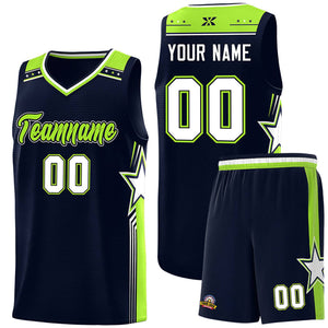 Custom Navy Neon Green Star Graffiti Pattern Sports Uniform Basketball Jersey