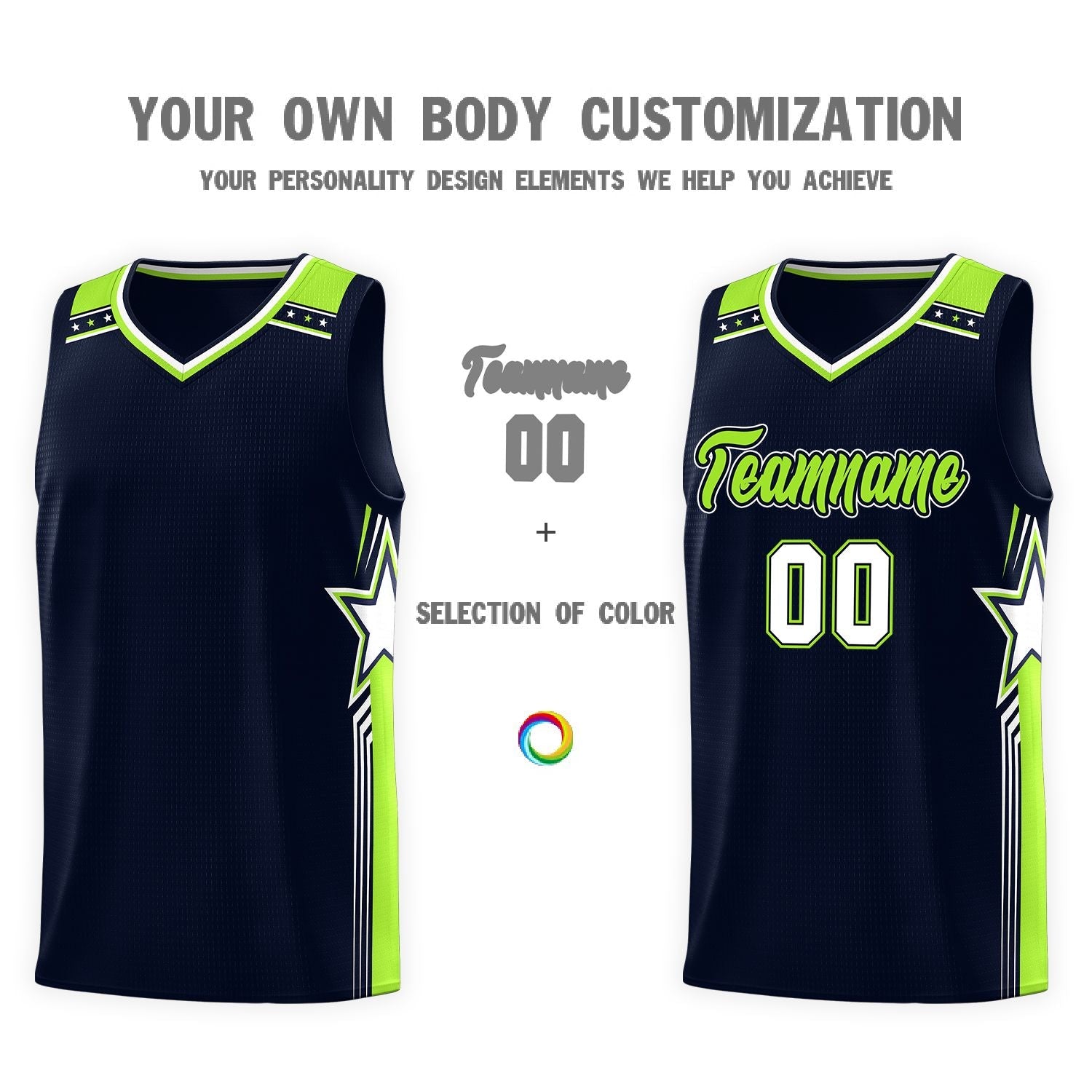 Custom Navy Neon Green Star Graffiti Pattern Sports Uniform Basketball Jersey