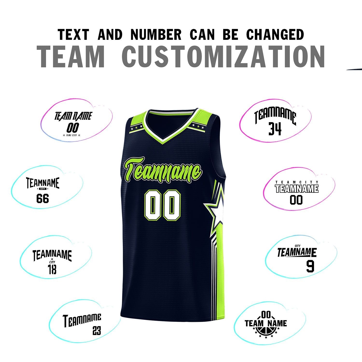 Custom Navy Neon Green Star Graffiti Pattern Sports Uniform Basketball Jersey