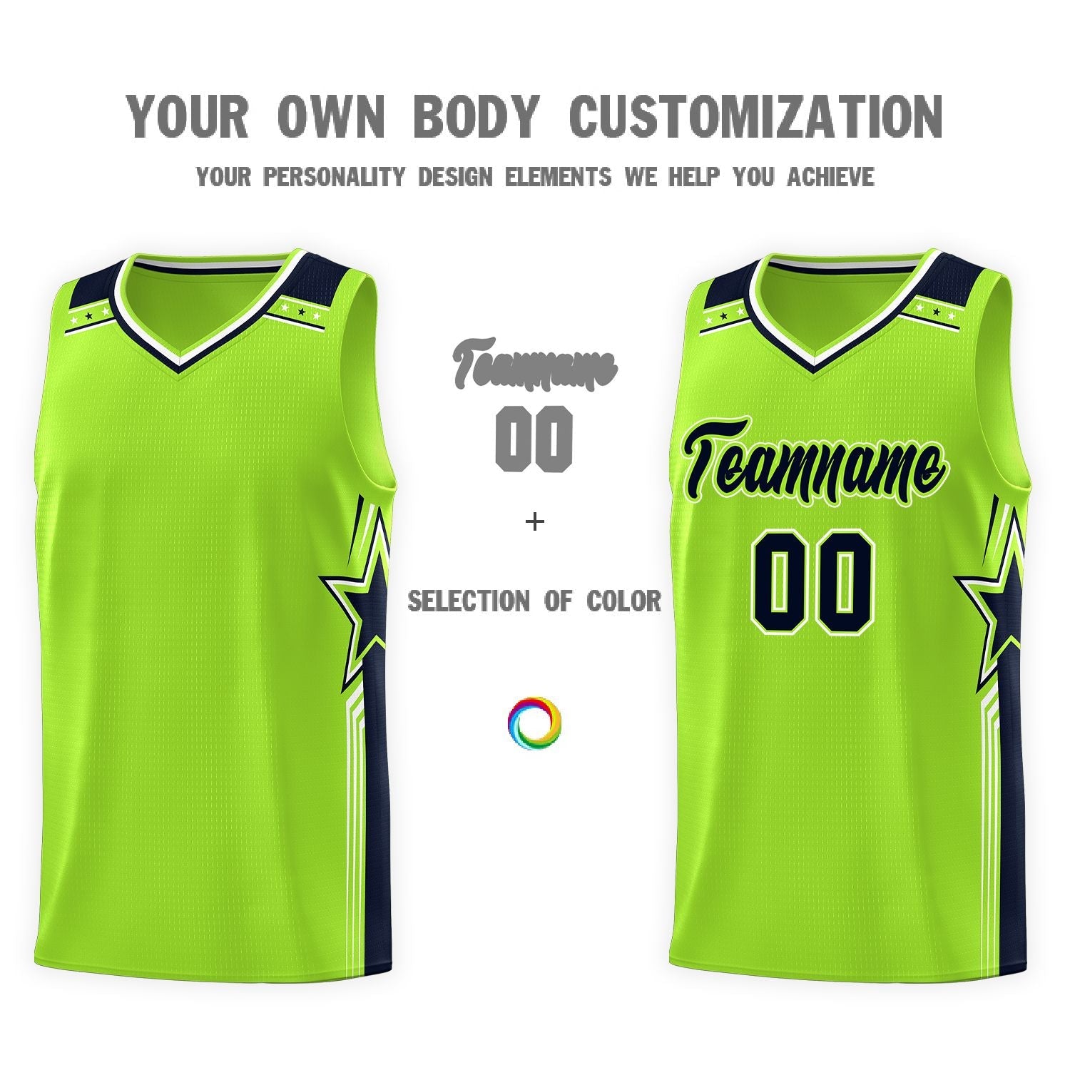 Custom Neon Green Navy Star Graffiti Pattern Sports Uniform Basketball Jersey