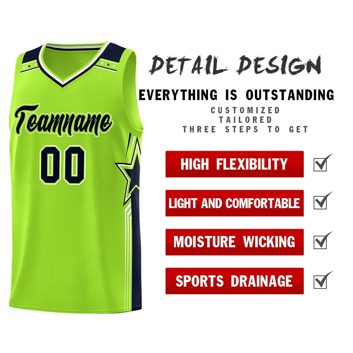 Custom Neon Green Navy Star Graffiti Pattern Sports Uniform Basketball Jersey