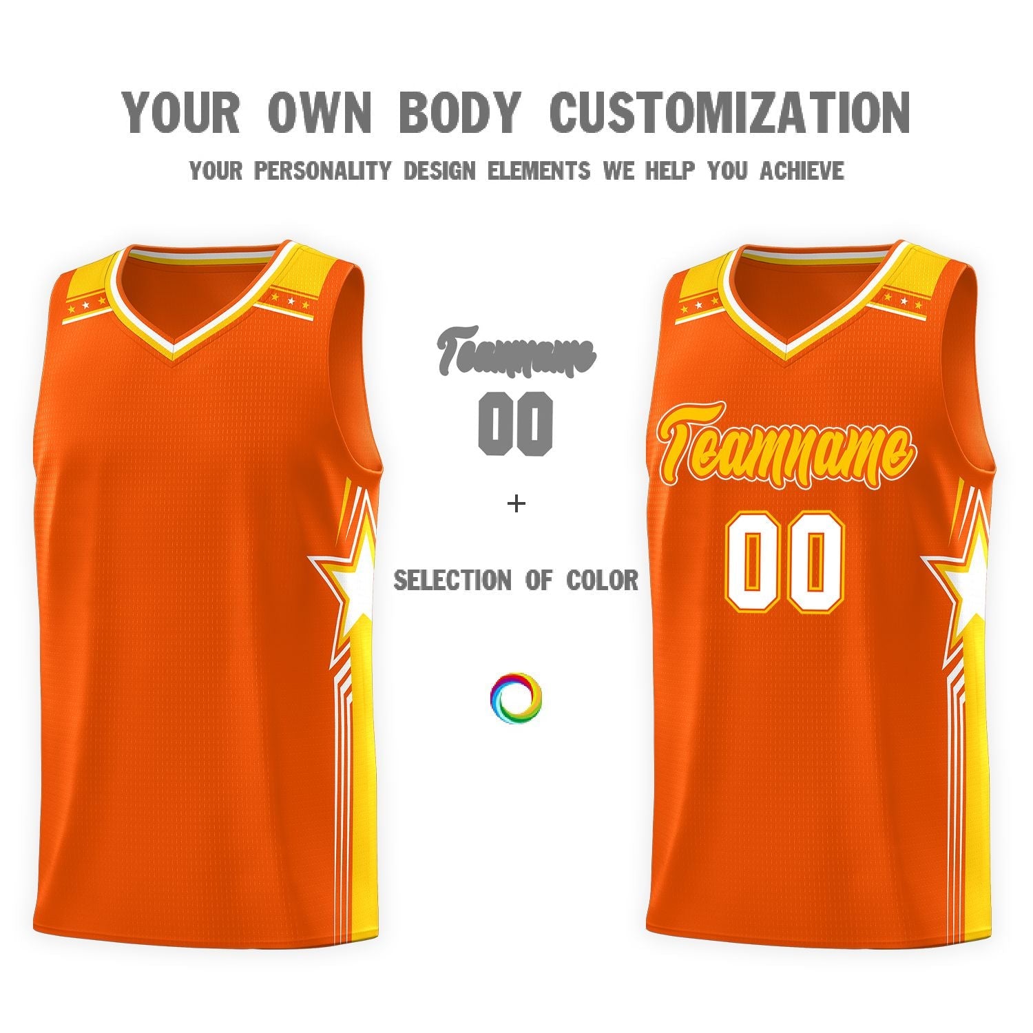 Custom Orange Gold Star Graffiti Pattern Sports Uniform Basketball Jersey