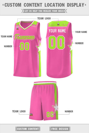 Custom Pink Neon Green Star Graffiti Pattern Sports Uniform Basketball Jersey