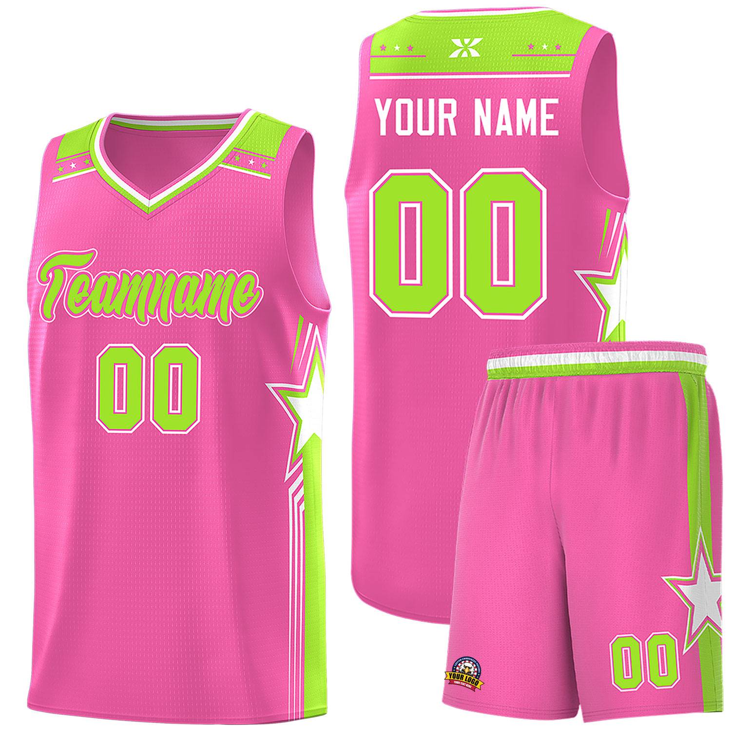 Custom Pink Neon Green Star Graffiti Pattern Sports Uniform Basketball Jersey