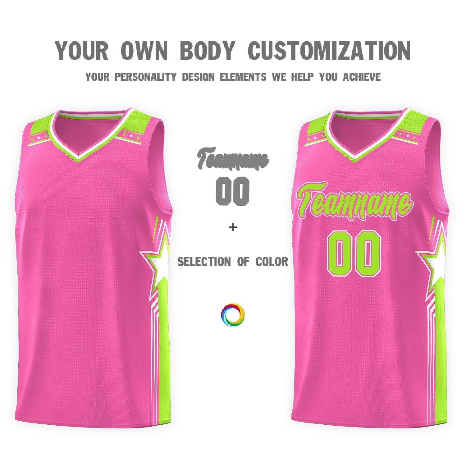 Custom Pink Neon Green Star Graffiti Pattern Sports Uniform Basketball Jersey