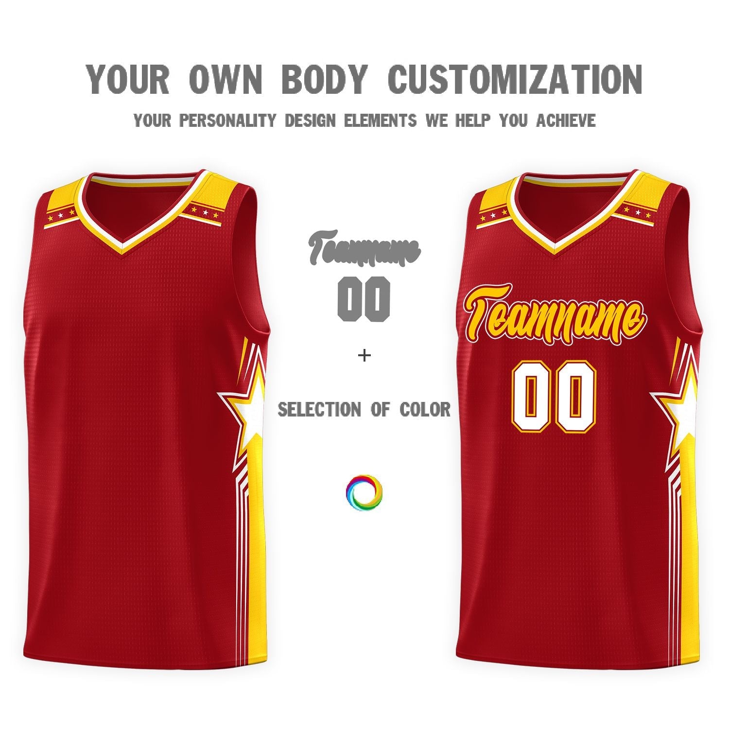 Custom Red Gold Star Graffiti Pattern Sports Uniform Basketball Jersey