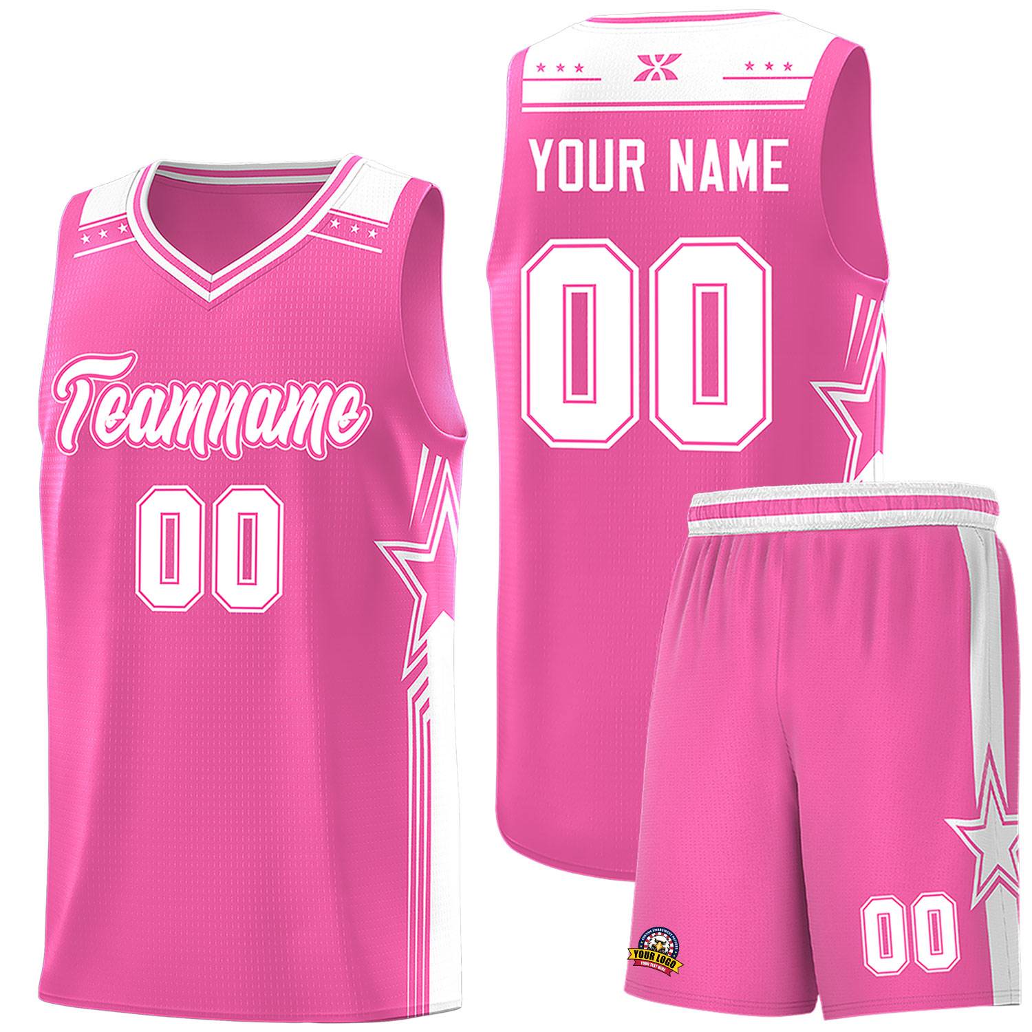 Custom Pink White Star Graffiti Pattern Sports Uniform Basketball Jersey