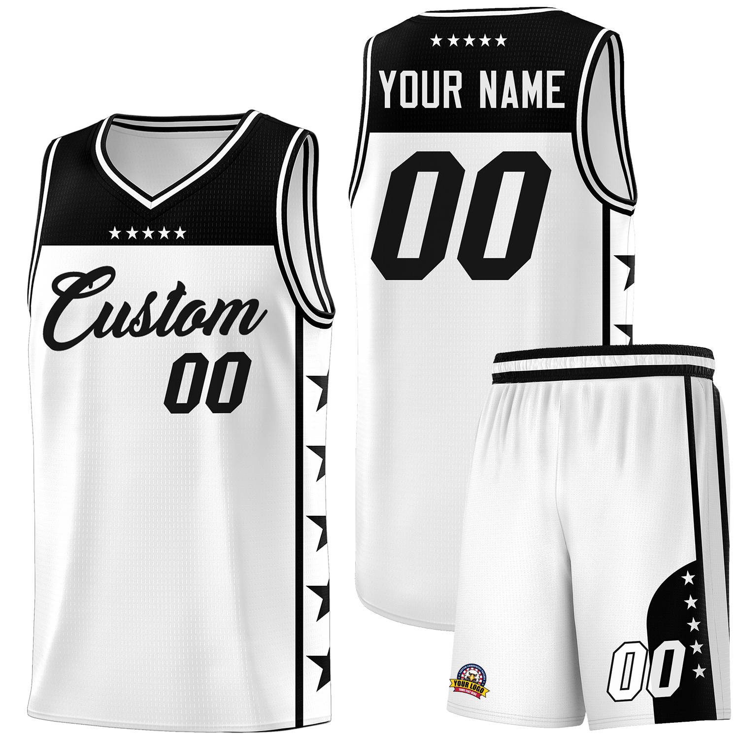 Custom White Black Color Block Sets Sports Uniform Basketball Jersey