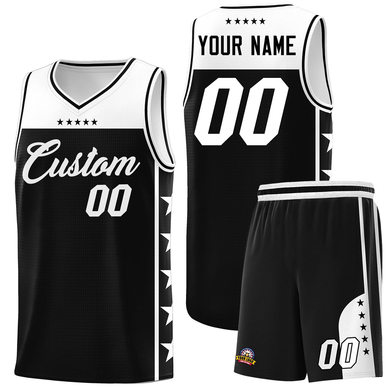 Custom Black White Color Block Sets Sports Uniform Basketball Jersey