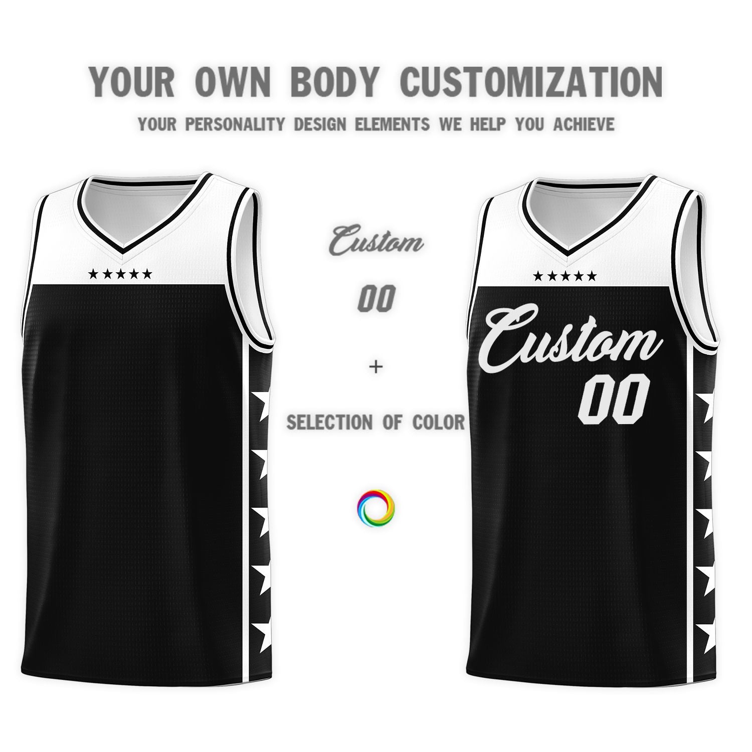 Custom Black White Color Block Sets Sports Uniform Basketball Jersey