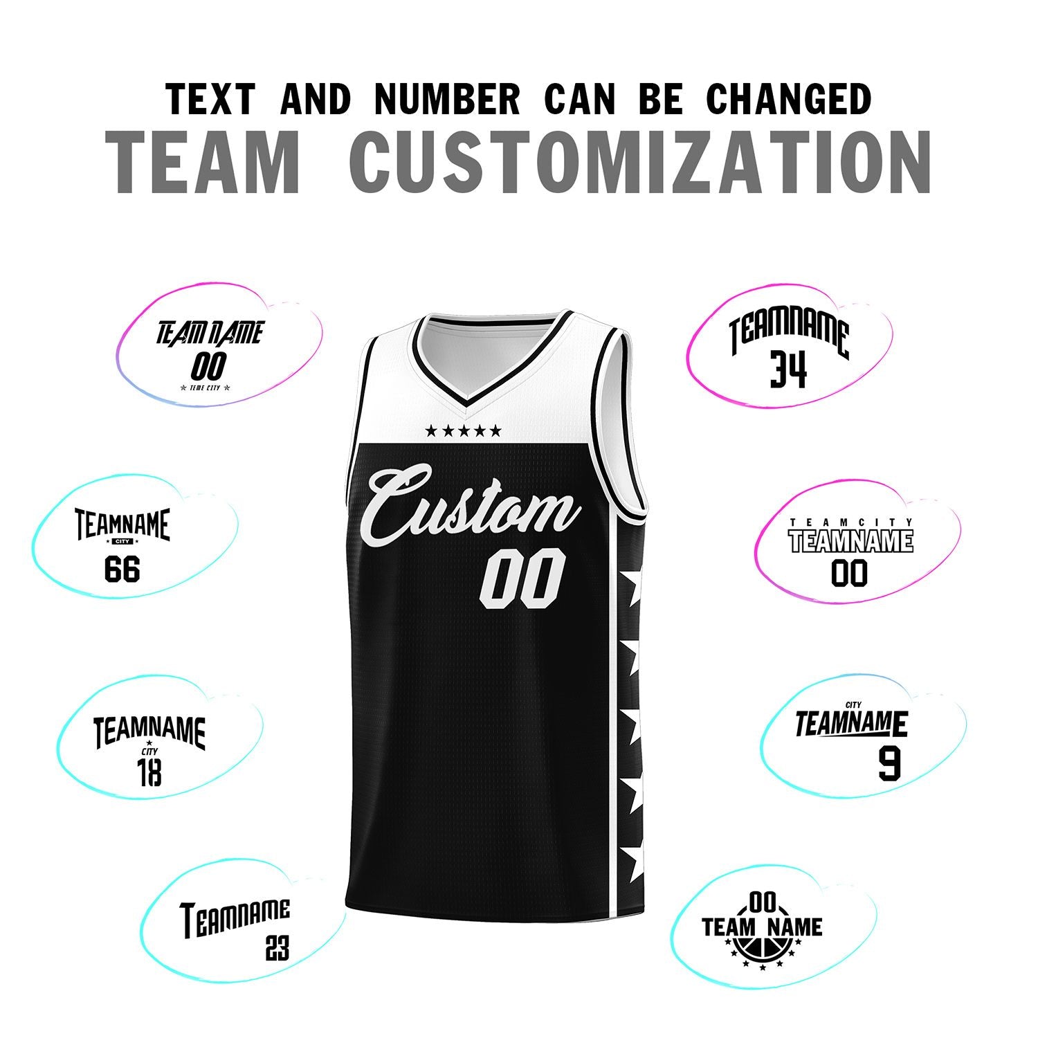 Custom Black White Color Block Sets Sports Uniform Basketball Jersey