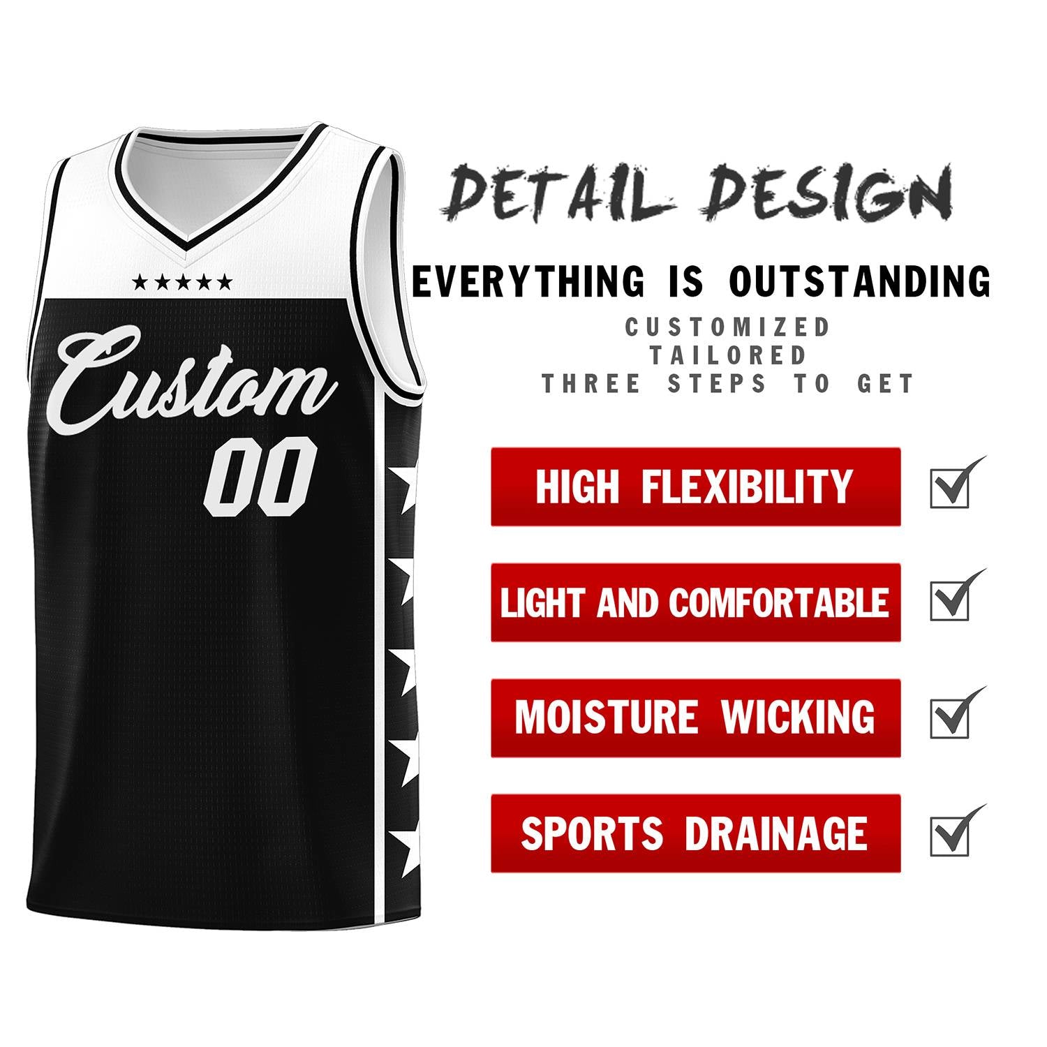 Custom Black White Color Block Sets Sports Uniform Basketball Jersey