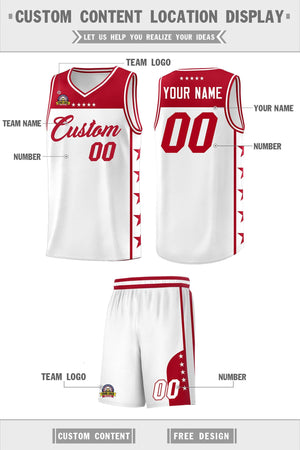 Custom White Red Color Block Sets Sports Uniform Basketball Jersey