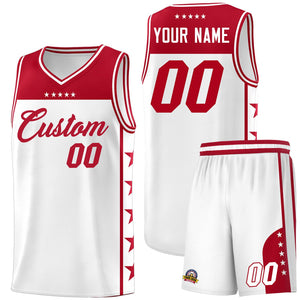 Custom White Red Color Block Sets Sports Uniform Basketball Jersey