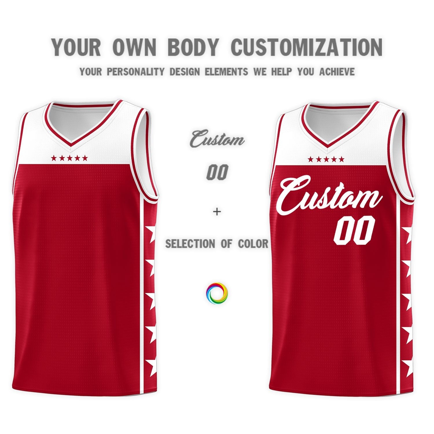 Custom Red White Color Block Sets Sports Uniform Basketball Jersey