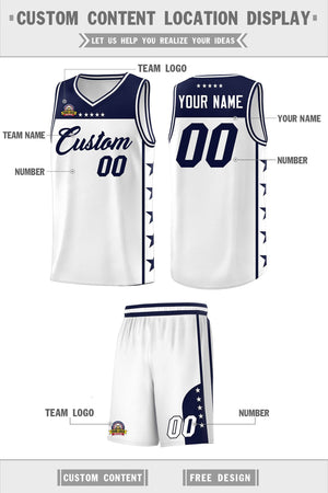 Custom White Navy Color Block Sets Sports Uniform Basketball Jersey